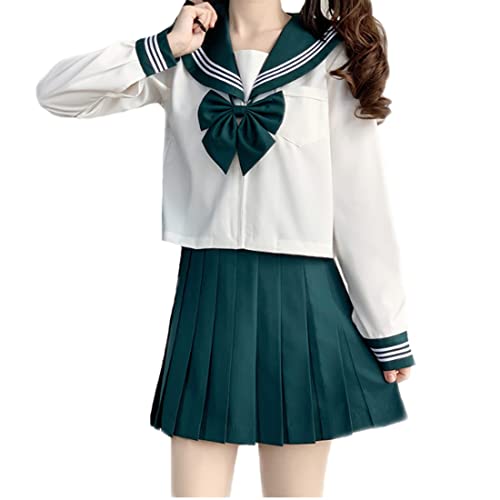 Himifashion Damen Japanischer Matrosenanzug Teen Mädchen Schuluniform mit T-Shirt Rock und Krawatte JK Uniform Anime Cosplay Kostüm Outfit, grün, X-Large von Himifashion