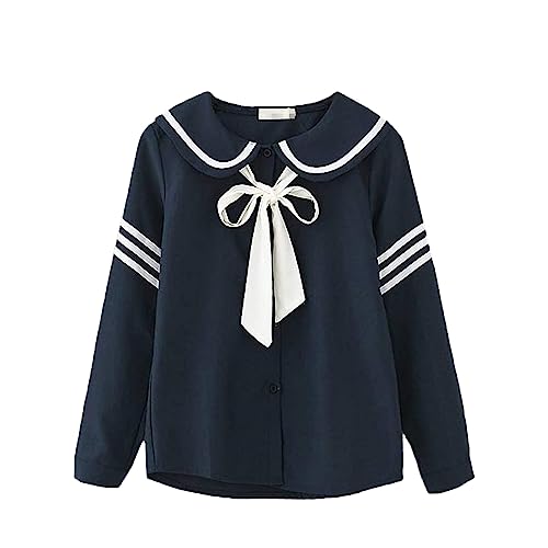 Himifashion Damen Japanisches Hemd Niedlich Katze Ohr Puppe Kragen Bluse Teens Bogen Langarm Shirts Tops, navy, Large von Himifashion