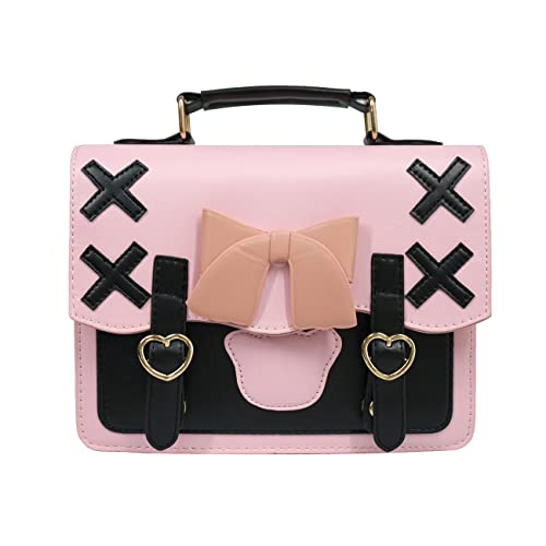 Himifashion Lolita Messenger-Tasche für Mädchen, japanischer Stil, niedliche Schleife, Herzschnalle, Handtasche, lässige Kuriertasche, Schwarz , One size von Himifashion