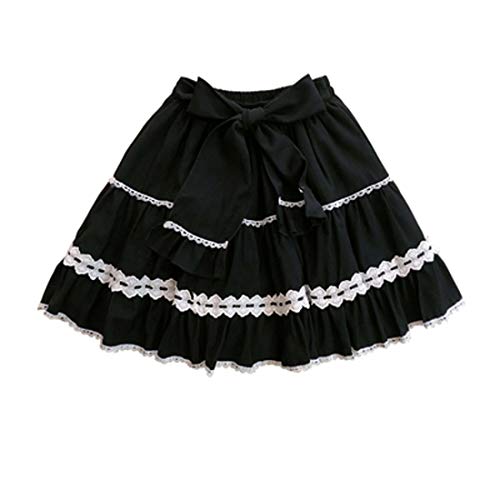 Minirock für Teenager und Mädchen, japanischer Stil, mit Schleife, geschichtete Spitze, elastische Taille, lässiger Rock, Schwarz , One size von Himifashion