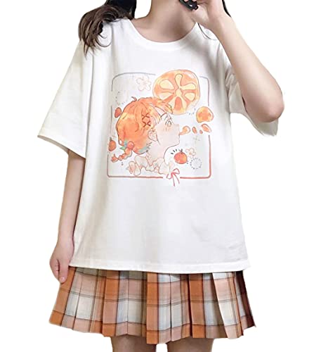 Niedliche T-Shirts für Frauen, japanischer Stil, Anime-Girl-Druck, kurzärmeliges T-Shirt, Harajuku, weiße Baumwolle T-Shirts Tops Gr. M, weiß von Himifashion