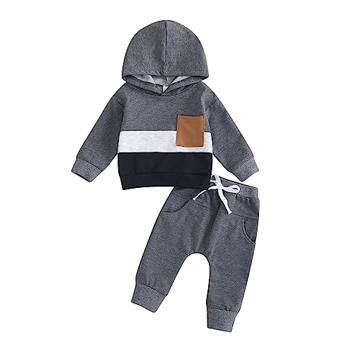 Himllauen Baby Jungen Kleidung Hoodie + Hose Zweiteiler Babykleidung Neugeborene Set 0-3 Jahre Kleinkind Outfit (B Grau, 0-6 Months) von Himllauen
