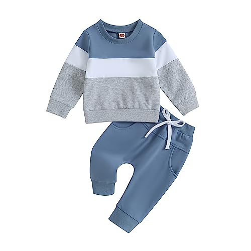 Himllauen Baby Jungen Kleidung Sweatshirt + Hose Kleinkind Outfits Zweiteiler Babykleidung Neugeborene Set (C Blau, 6-12 Months) von Himllauen