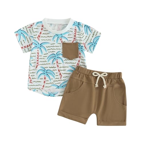 Himllauen Baby Jungen Sommer Outfit Strand Stil T-Shirt Tank Top + Shorts Zweiteiler Set 0-3 Jahre Baby Kleidung (A T-Shirt Khaki, 2-3 Years) von Himllauen