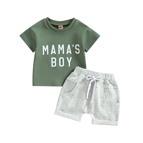 Himllauen Baby Jungen Sommer Outfit T-Shirt + Shorts Zweiteiler Set Neugeborene 0-3 Jahre Kinder Kleidung (Mama's Boy 2 Grün, 0-6 Months) von Himllauen