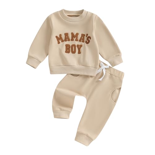 Himllauen Baby Jungen Zweiteiler Outfit Langarm Sweatshirt + Hose 2tlg Set Baby Kleidung Kinder Outfit für Baby-Jungen (A Khaki, 12-18 Months) von Himllauen