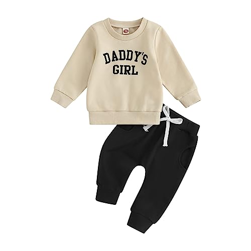 Himllauen Baby Mädchen Kleidung Sweatshirt + Lange Hose Zweiteiler Babykleidung 0-3 Jahre Kleinkind Outfit (A Aprikose & Schwarz, 2-3 Years) von Himllauen