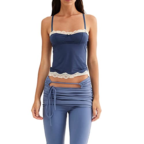 Himllauen Damen Träger Tops Ärmellos Spaghetti Straps Camisole Top Sexy Elegant Basic Cami Tops Sommer Oberteile (A Blau, M) von Himllauen