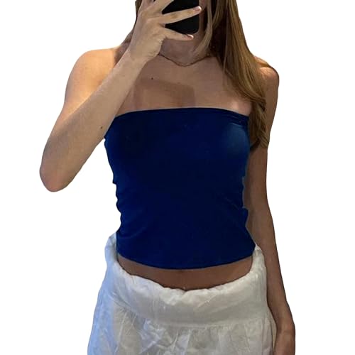 Himllauen Damen Tube Top Elegant Trägerloses Top Sexy Crop Top Schulterfreies Oberteil Sommer Slim Fit Bandeau Top (B Stern Blau, S) von Himllauen