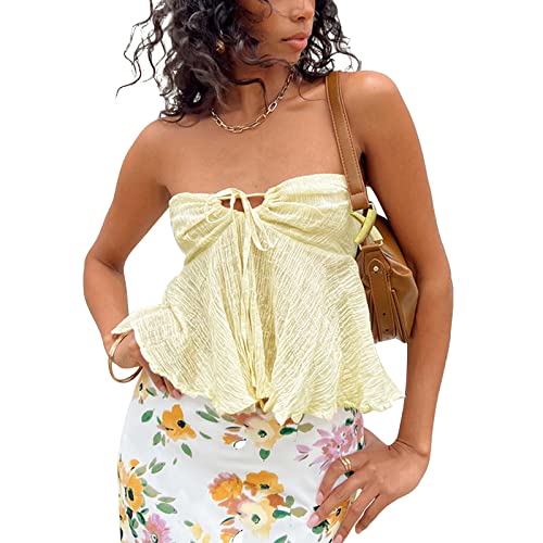 Himllauen Damen Tube Top Sommer Schulterfrei Trägerlos Top Elegant Bandeau Top Schulterfreies Oberteil (A Hellgelb, S) von Himllauen