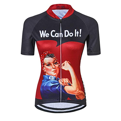 Damen Fahrradtrikot Fahrradbekleidung Shirt Tops Jacke Sommer, We Can Do It Rot, Mittel von HimyBB