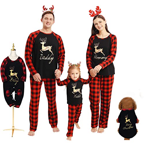 Hinzonek Familien-Weihnachts-Schlafanzug mit Elch-Motiv, kariert, Nachtwäsche, Nachtwäsche, Weihnachts-Pyjama, Urlaub, Loungewear für Väter, Mütter, Kinder, Babys, Haustiere (M, Männer) von Hinzonek