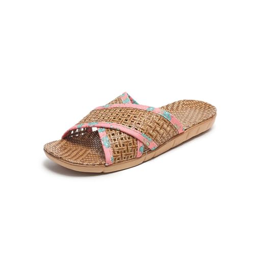 Hiseng Sommer Flachs Sandalen Damen Geflochtenes Seil Flach Schlappen Sandalen Pantoletten Traditionellem Römersandalen Männer Frauen Open Toe Slide Sandalen Strandsandalen von Hiseng