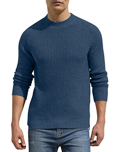 Hisir Pullover Herren Strickpullover Männer Bequem Langarmshirt Feinstrick Warmer Winter Pullover Pulli mit Rundhalsausschnitt für Männer (VC Blau, XL) von Hisir