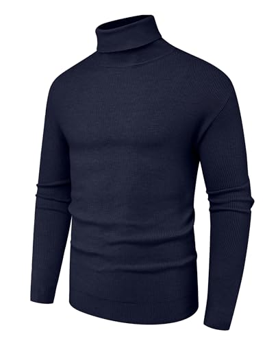 Hisir Rollkragenpullover Herren Klassischer Männer Bequem Langarmshirt Feinstrick Warmer Winter Pullover Pulli mit Rundhalsausschnitt für Männer (Marineblau, S) von Hisir