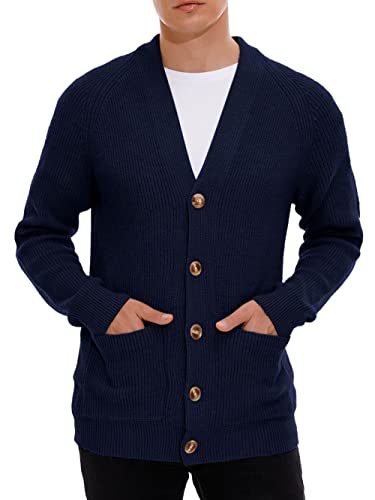 Hisir Strickjacke Herren Pullover Cardigan Feinstrick Klassischer V Ausschnitt Winter Warme Weiche Strickjacken mit Knöpfe und Taschen, Langarm Strickpullover Pullover für Männer (04 Marineblau, S) von Hisir