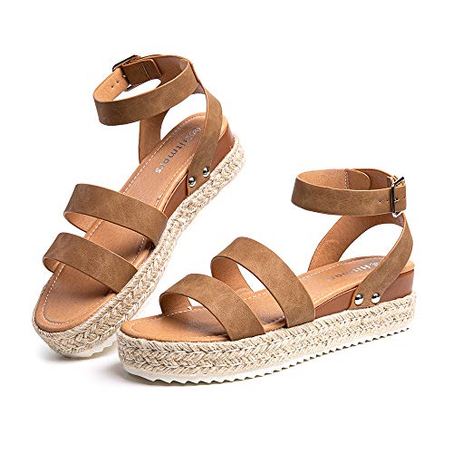 Hitmars Plateau Sandalen Damen Espadrilles Casual Keilsandalen Frauen Sommer Faux Leder mit Knöchelriemen 5 CM Khaki B Größe 40 EU Hitmars Plateau Sandalen Damen Espadrilles Casual Keilsandalen Frauen Sommer Faux Leder mit Knöchelriemen 5 CM Khaki B Größe 40 EU von Hitmars