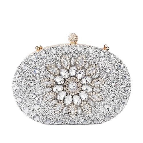 Hixingo Damen Cocktail Abendtasche Elegante Kette Tasche Clutch Bag für Frauen Kleine Glitzer Handtasche Party Clutch Geldbörse für Hochzeit Parteien Abschlussball (Silber,21x13x5cm) von Hixingo