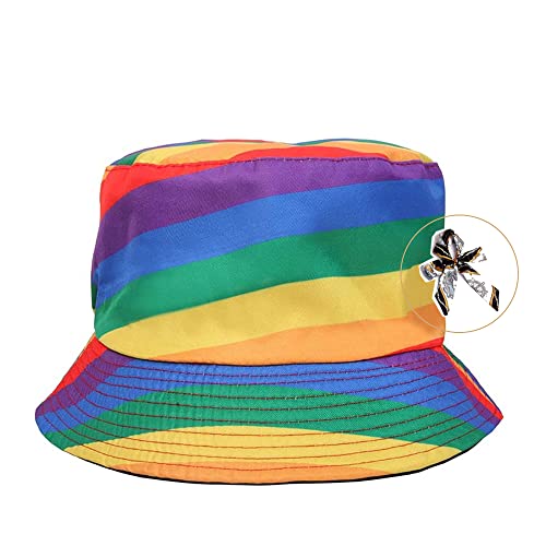 Hixingo Hut Fischerhüte für Damen Herren, Sonnenhut Bucket Hat Tie Dye Bunt Druck Faltbar Reversibel Freizeithut Strandhut - Sommer Outdoor Camping Reisen Wandern (Regenbogen 3,22-23 inch) von Hixingo