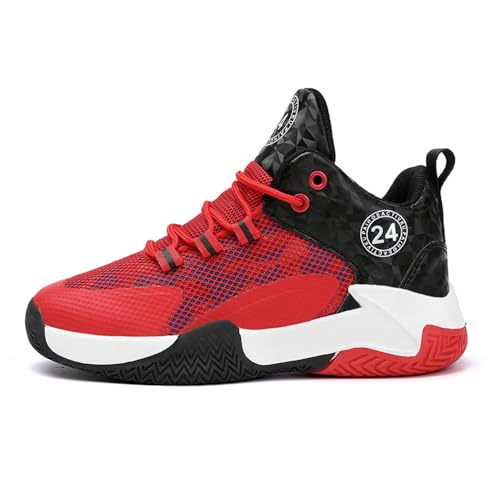 Hixingo Kinder Basketballschuhe Sportschuhe Jungen, Mädchen Sneaker Herren Turnschuhe Anti-Rutsch Laufschuhe High Top Basketball Schuhe Unisex, Rot 34 EU von Hixingo