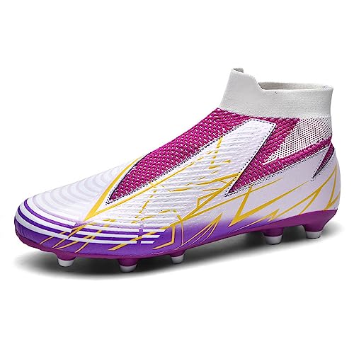 Hixingo Kinder Herren Fussballschuhe High Top Spike Laceless Trainingsschuhe Professionelle Turnschuhe Outdoor Sportschuhe Atmungsaktive Bequeme Slip On Football Schuhe von Hixingo