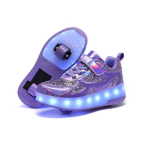 Hixingo Schuhe mit Rollen für Jungen Mädchen Kinder, Rollschuhe Schuhe Turnschuhe mit 2 Rollen, Skateboardschuhe mit LED Kinderschuhe, 2 In 1 Multifunktionale Sneaker mit Rollen von Hixingo