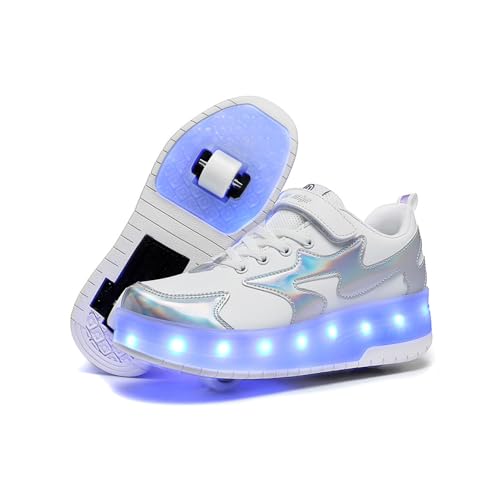 Hixingo Schuhe mit Rollen für Jungen Mädchen Kinder, Rollschuhe Schuhe mit LED Turnschuhe mit 2 Rollen, Skateboardschuhe Kinderschuhe, 2 In 1 Multifunktionale Sneaker mit Rollen von Hixingo