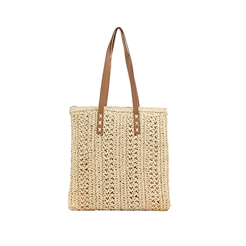 Hixingo Strohtaschen Damen, Sommer Boho Groß Kapazität Strandtasche Stroh Totes Taschen, Gewebte Tasche Frauen Schultertaschen, Strohsack für Strand Reisen, Urlaub (Beige,40X38x28CM) von Hixingo