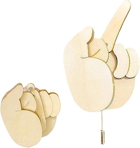 Lustige Holz-Finger-Brosche, lustiges Mittelfinger-Nadel-DIY-Kit, handgefertigt, umklappbar, interaktiv, Stimmungsausdruck, cooles Mittelfinger-Gag-Geschenk für Männer und Frauen, weißer Elefant von Hliloy