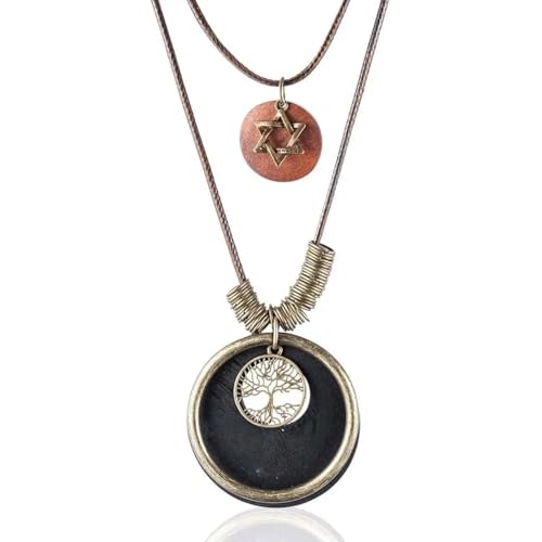 Halskette Ketten Schmuck Herren Frauen Anhänger Necklace Lange Kette, Doppellagige Ketten Für Damen, Baum-Anhänger-Halskette, Schwarz von Hmsanase