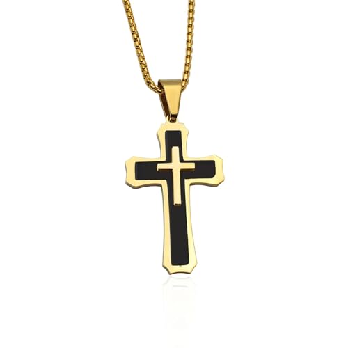 Halskette Ketten Schmuck Herren Frauen Anhänger Necklace Männer Christian Kreuz Halskette Anhänger Schwarz von Hmsanase