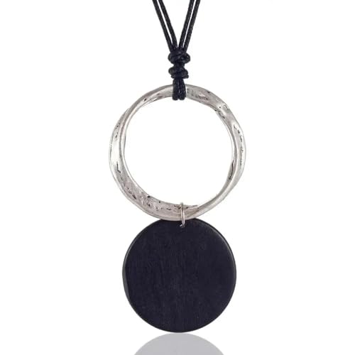 Halskette Ketten Schmuck Herren Frauen Anhänger Necklace Mehrfarbige Lange Vintage-Halskette Für Damen Mit Holzanhängern. Halsketten Und Anhänger, Halsbänder, Schwarz von Hmsanase