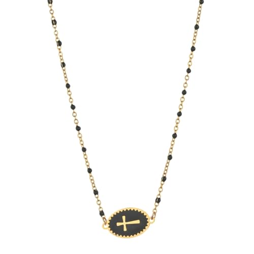 Halskette Ketten Schmuck Herren Frauen Anhänger Necklace Weiße Kreuz-Anhänger-Halskette, Perlen-Halskette Für Katholische Christen, Schwarz von Hmsanase