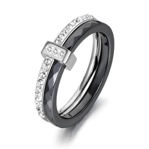 Hmsanase Ring Ringe Damen Bijouterie Herren 2 Schichten Schwarz/Weiß Kristall Eheringe Verlobung 7 R18054P-Schwarz von Hmsanase