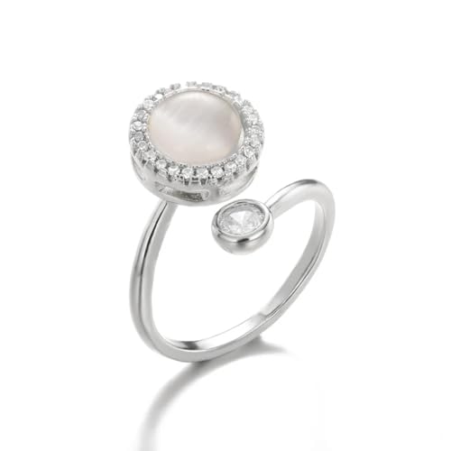 Hmsanase Ring Ringe Damen Bijouterie Herren Drehbarer, Frei Drehender Anti-Stress-Angst-Ring Für Frauen, Runder Opal-Ring, Kristall-Sonnenblumen-Ring, Größenverstellbar, Schwarz von Hmsanase