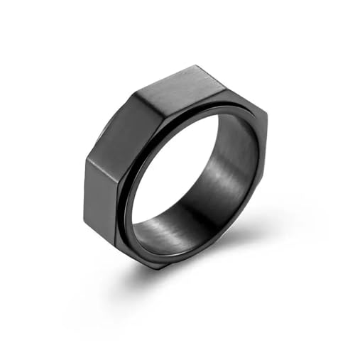 Hmsanase Ring Ringe Damen Bijouterie Herren Sechseckiger Ring In Nussform, Der Angst Und Dekompression Lindert, Neutraler Spinnerring 10, Schwarz von Hmsanase