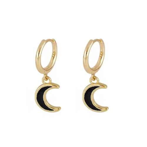 Ohrringe Ohrstecker Damen Schmuck Earrings Schwarz Weiß Cooler Anhänger Ohrring Einfacher Stil Ohrschnalle Stern Mond Herz Tropfen Moderne Damen W0417-Schwarz von Hmsanase