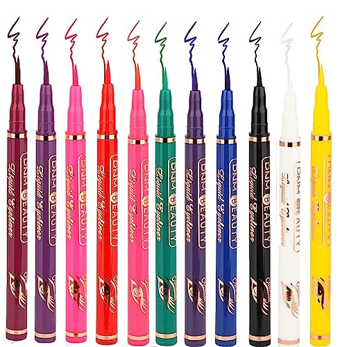 2 in 1 Liquid Eyeliner,11 Farben Ink Eye Liner, Glitter Eyeliner, Waterproof & SmudgeProof Eyeliner with Eye Makeup Tool, Makeup Stencil Eyeliner Eyeshadow Pen (Blau) von HoGeGe