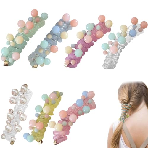 7PCS Telephone Wire Hair Bands, Bunte Telefondraht-Haarbänder Für Kinder, Haarbänder Aus Geflochtenem Telefondraht Mit Schleife, Haargummi Mit Gerader Spirale Für Telefonkabel, Pferdeschwanz-Zöpfe von HoGeGe