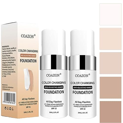 Farbwechsel-Grundierung für Alternde Haut, Farbwechselnde Foundation, Concealer Abdeckung Makelloses Color Changing Foundation Warmen Hautton Grundierung (2PC) von HoGeGe