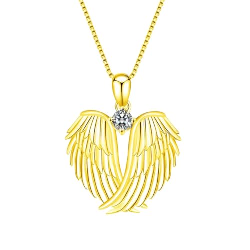 Halskette mit Engelsflügeln, Halskette Damen Flügel, Anhänger Engel, Herzflügel Anhänger, Kette Damen, Nickelfrei Allergiker Geeignet, Geschenk für Frauen Freundin (Gold) von HoGeGe