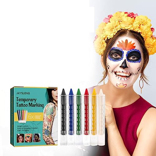 Temporäre Tattoos Stift, Tattoo Gelstifte Set, für Die Haut Tattoo Stifte mit 6 Tattoo Stifte, Körper-Markierungen- für Kinder Adultes Fasching, Geburtstage Halloween Party (1PC) von HoGeGe