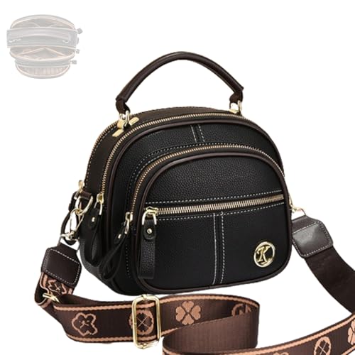 HoNung Damen-Umhängetasche aus Leder, Multifunktionsfach, verstellbarer breiter Schultergurt, Ledertasche (black,22 cm*13 cm*19 cm) von HoNung