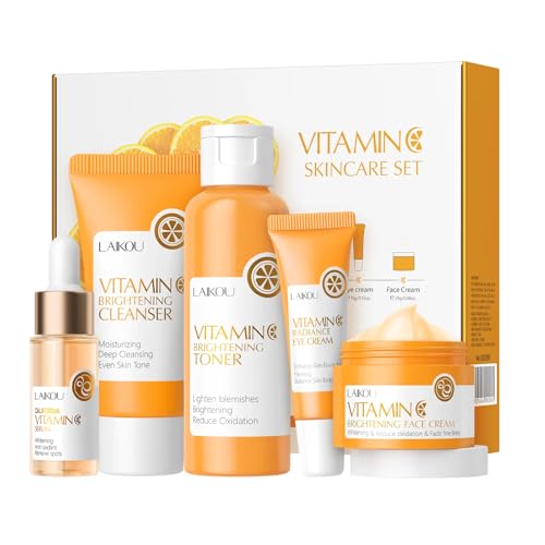 5-teiliges Gesichtspflege-Set mit Vitamin C, Geschenkset für Frauen, Reisegrößen-Set mit Gesichtsreiniger, Toner, Serum, Augencreme und Gesichtscreme 5-teiliges Gesichtspflege-Set mit Vitamin C, Geschenkset für Frauen, Reisegrößen-Set mit Gesichtsreiniger, Toner, Serum, Augencreme und Gesichtscreme von HochoLii