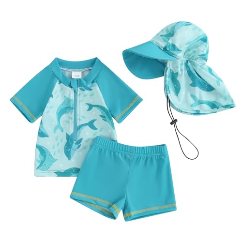Baby-Badeanzug, für Jungen, 2-teilig, UV-Schutz, Langarm-T-Shirt + Badeshorts + Sonnenhut, Schwimmanzug, Himmelblau, Delfin, 18-24 Monate Baby-Badeanzug, für Jungen, 2-teilig, UV-Schutz, Langarm-T-Shirt + Badeshorts + Sonnenhut, Schwimmanzug, Himmelblau, Delfin, 18-24 Monate von HodJIU