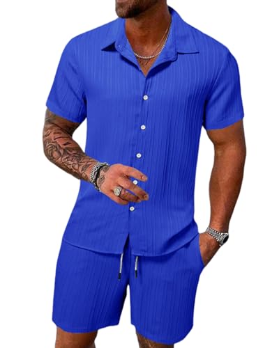 Männer Trainingsanzug Polo Shirt Set Knopf Kurzarm Strand Joggers Gym Top Casual Laufen Sport Sweat Activewear 2-teilige Anzughose Männer Trainingsanzug Polo Shirt Set Knopf Kurzarm Strand Joggers Gym Top Casual Laufen Sport Sweat Activewear 2-teilige Anzughose von Hoefirm