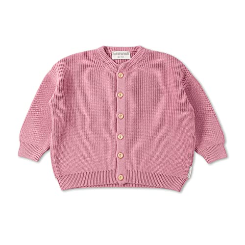 Hofbrucker Oversize Baby Strickjacke aus 100% Bio Baumwolle, mitwachsender Langarm Cardigan mit edlen Holzknöpfen, 62/68, Altrosa von Hofbrucker