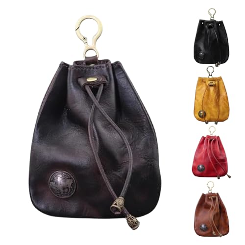 Handmade Cowhide Retro Storage Bag, Portable Retro Handmade Key Pouch, Vintage Leather Drawstring Coin Purse Car Key Bag, Small Leather Drawstring Pouch for Men & Women (Coffee) von Hohny