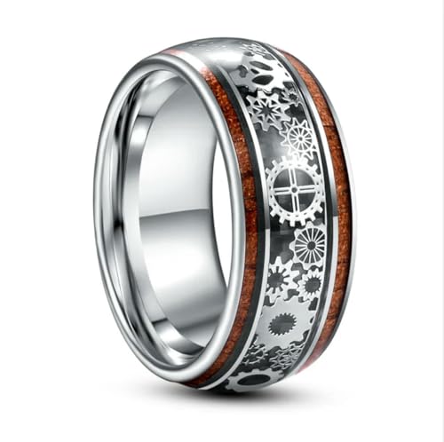 10mm eingelegte Holzmaserung Zahnradmuster Wolframkarbid Ring Herrenmode Hochzeit Schmuck Bestes Geschenk von Hokech