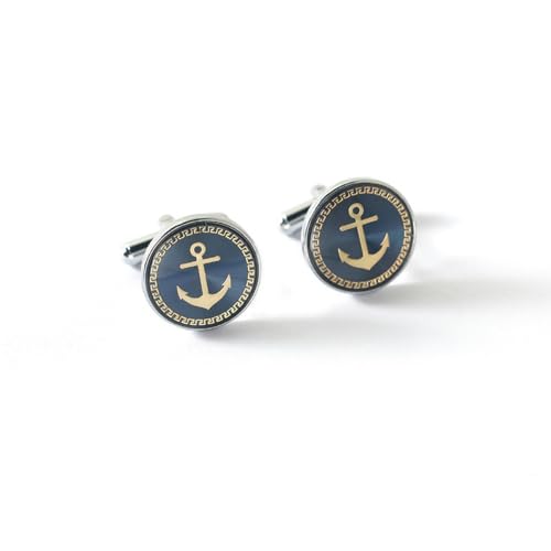 Boutique Drip Glue Emaille Boat Anchor Manschettenknöpfe für Herren französisches Hemd mit Frontknopf, Ärmelnagel und Manschettenknöpfen von Hokech